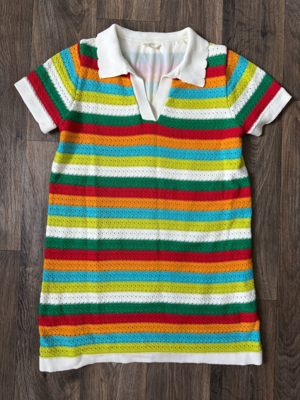 Entro Multicolor Striped Knit Collared Short Sleeve Mini Dress Cotton M